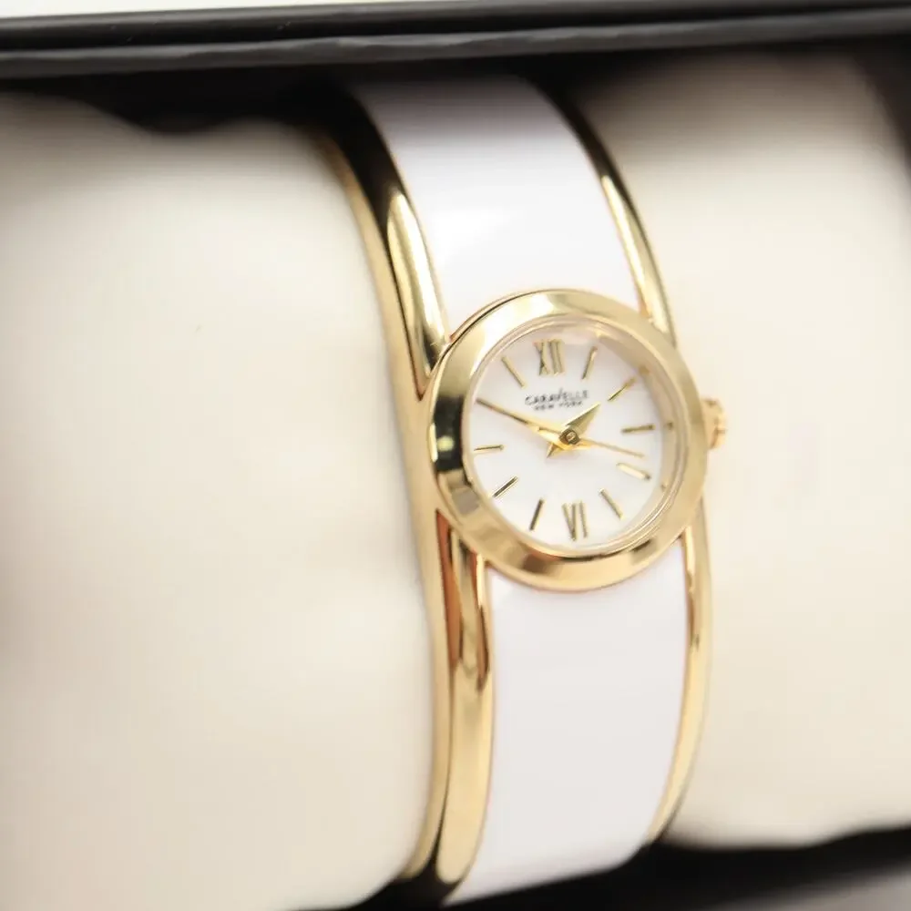 Caravelle New York White Gold Tone 20mm Petite Watch Cuff Working New in Box